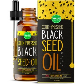 Maju Superfoods Black Seed Oil - 3 Times TQ, Cold-Pressed, Travel Size, 100% Turkish Black Cumin Seed Oil, Liquid Pure Blackseed, Glass Bottle, 2 Oz