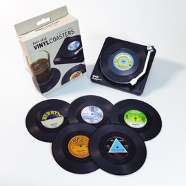 RADIXIUM Funny Retro Vinyl Record Coasters for Drinks with Vinyl Record Player Holder for Music Lovers with Gift Box for Music Lovers, Coasters for Drinks, Bars, Cafes, Home