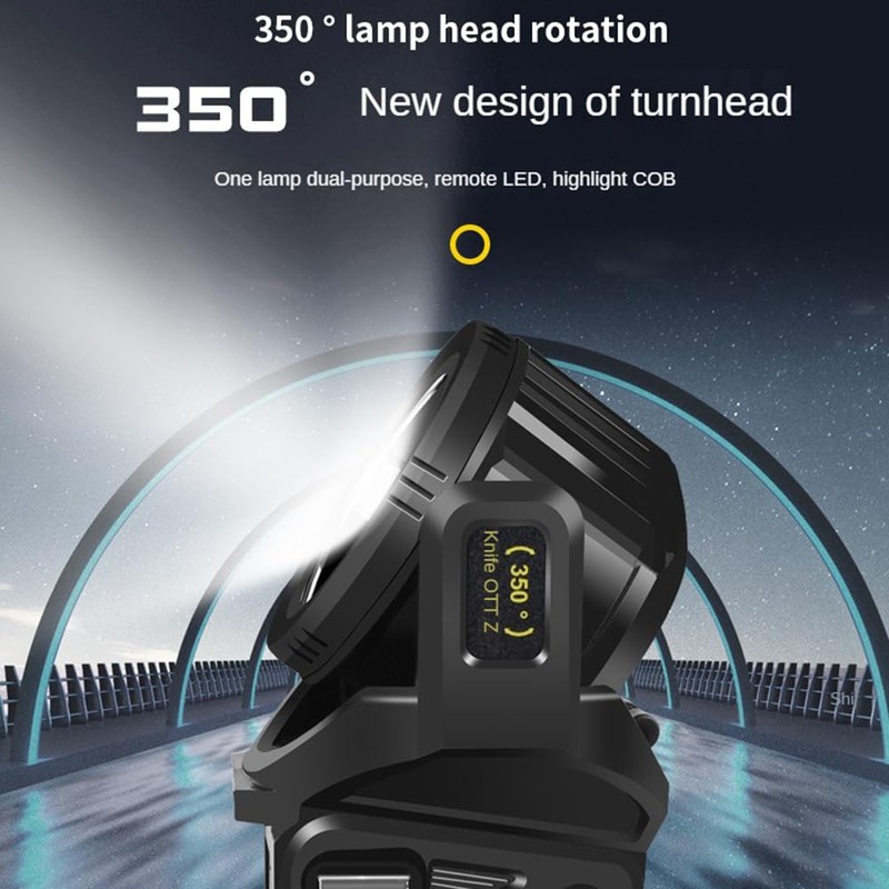 1300000 L Spotlight, Rechargeable Led Spotlight Flashlight with 350° Rotate