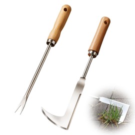 KAIYAYA Unkraut Entferner Gerät Set- 2er Gartengeräte Rostfreier Unkrautstecher & Fugenkratzer mit Holzgriff für Garten,Jäten/Umpflanzen/Wurzelentfernung Unkraut/Gartenarbeit