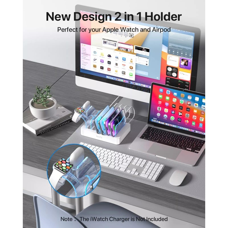SooPii Premium 6-Port USB Charging Station Organizer for Multiple Devices,