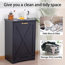 TDLEAYYD 13 Gallons Tilt Out Trash Cabinet, Hidden Trash Can Cabinet Wooden Tilt Out Pet Proof Hidden Trash Bin Cabinet for Kitchen (Black)