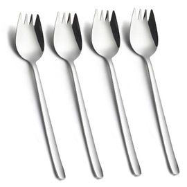 Kucensi Sporks, 4-Pack Salad Forks 18/10 Stainless Steel Metal Spork, 7.4 Inches Long Handle Dessert Spoons Ice Cream Spoons, Flatware Set Forks for Salad Fruit Noodle, Dishwasher Safe