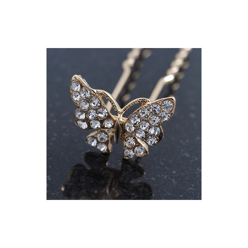 Bridal/Wedding/Prom/Party Set Of 6 Gold Plated Crystal 'Butterfly' Hair Pins