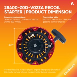Canamax Recoil Starter 28400-Z0D-V02ZA - Compatible with Honda GX100 GX100U Rammer Engine Motor - Replaces 28400-Z0D-V03ZA 28400-Z0D-V04ZA
