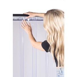 Strivide - Strip Door Curtain Kit - 48 in.(4 ft) Width X 84 in.(7 ft) Height - Clear Smooth 8" Wide x .08 in. Thick PVC Strip 50% Overlap - Complete Plastic Strip Door Kit - Universal Hanger