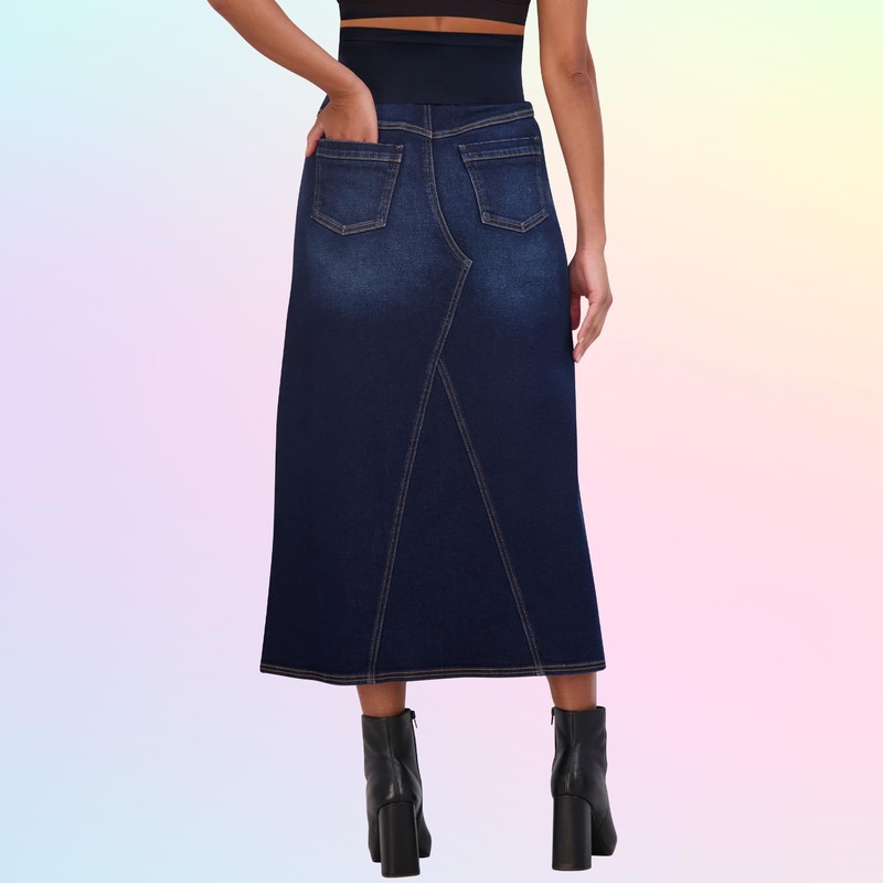 Savi Parker Denim Maternity Maxi Skirt with Pockets – Fall