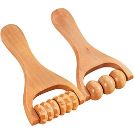 Beavorty Wooden Massage Roller Tool 5.90 Inch Handheld Natural Wood Acupoint Massager for Neck Shoulder Back Leg and Foot Pain Relief Portable 2-Pack