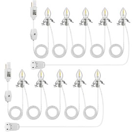 Leelosp 2 Pack Christmas Accessory Cord with 5 LED Light Bulbs, 11.5 Feet White C7 Lamp, On/Off Switch Plug, Spare Fuses, Female/Male Plugs, Blow Mold Light for Village House Craft Decorations