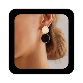 Cimenexe Bohemian Enamel Disc Dangle Earrings Gold Metal Coin Stud Earrings Black Acrylic Circle Drop Earrings Minimalist Round Black Disc Coin Earrings Jewelry for Women