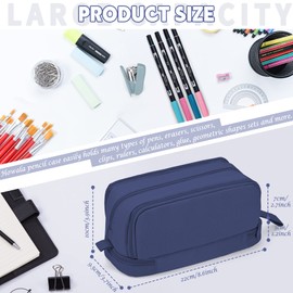 Pencil Case Howala Large Capacity Pencil Pouch for Girls Boys with 4 Compartments Multifunctional Pen Bag Stationery Organizer Office Makeup Bag Portable Pen Bag for Teenage Adult Women Men, Dark Blue