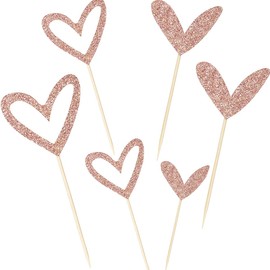 24 Pcs Glitter Cupcake Toppers Rose Gold Love Cupcake Toppers Heart Cupcake Toppers for DIY Cupcake Show Birthday Party Decorations