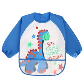 Vicloon Sleeve Bibs,Set of 3 Waterproof Long Sleeve Baby Bib for Kids Feeding Arts Craft Painting Apron Front Pocket Children 24months