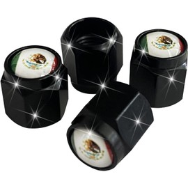 4 Pcs Metal Black Mexican Flag Tire Valve Stem Caps Cover, Air Valve Cap, Aluminum Car Wheel Stem Caps, Universal Stem Covers for Cars, Trucks, Motorcycles, Corrosion Resistant, Tire Valve Stem Caps