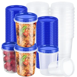24 Pcs 32 oz Food Storage Freezer Container with Twist Top Lids Reusable Plastic Soup Food Containers with Screw on Lids Leakproof Round Containers for Juice Condiments Fruit Snacks Leftovers(Blue)