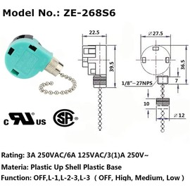 Ceiling Fan Switch 3 Speed 4 Wire, Ze-268s6 Ceiling Fan Replacement Parts, Nickel Ceiling Fan Pull Chain Switch