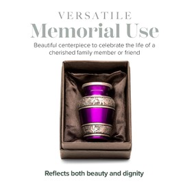 Eternal Harmony Small Keepsake Urn for Human Ashes - Male & Female Cremation Urn With Elegant Finishes, Secure Seal & Velvet Bag - Mini for Men & Women Up to 3 Cubic Inches (Purple)