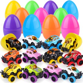 nicknack 12Pcs Prefilled Easter Eggs with Alloy Monster Trucks for Kids Easter Eggs Filled with Pull Back Monster Cars for Easter Egg Hunt Easter Basket Stuffers Cars for Girl Boys Kids Party Favor