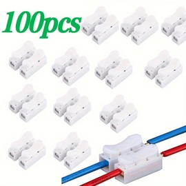 100PCS Push-in Wire Connectors, 10A 220V 2 Pin Quick Connect Spring Loaded Electrical Terminals - for Lighting/Automotive Wiring, Electrical Cable Connectors， White