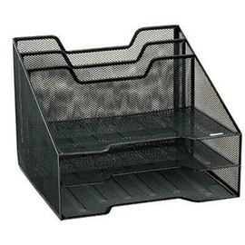 Winnable Mesh File & Tray Sorter, Black – 5-Section Desktop Organizer, 12.5 x 11.5 x 9.5, Letter Size Paper Holder