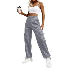 High Waist Baggy Cargo Jeans for Women 6 Pocket Relaxed Fit Straight Wide Leg Y2K Fashion Jeans Blue Grey