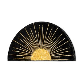 Mingnei Boho Door Mat Half Circle Rug,Boho Golden Sun Sunshine Faux Cashmere Mat Floor Mat for Bathroom Kitchen Indoor Outdoor Entrance 28x 16 Door Mat,Boho Bathroom Bohemian Decor for Home (Black)
