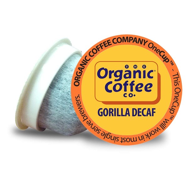 The Organic Coffee Co. Compostable Coffee Pods - Gorilla Decaf (36 Ct) K Cup Compatible including Keurig 2.0, Medium Roast, Swiss Water Processed, USDA Organic