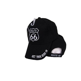 AES Get Your Kicks On US Route 66 Black Shadow Embroidered Baseball Cap Hat