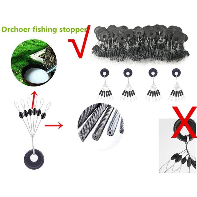 Drchoer 150Pcs Fishing Rubber Bobber Beads Stopper, 6 in 1