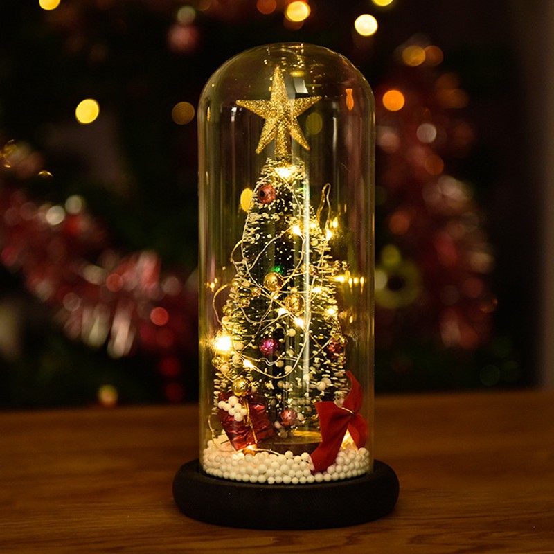 Christmas Tree in Glass Dome LED Glass Cover Ornaments Cedar
