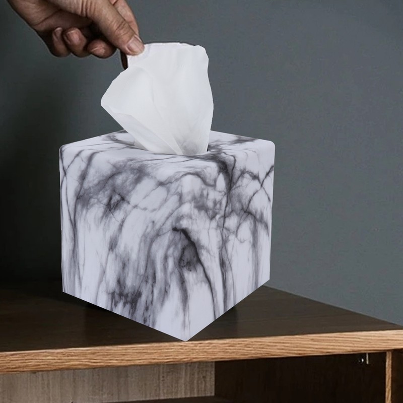 Tissue Box with Marble Printing Square Toilet Paper Holder for