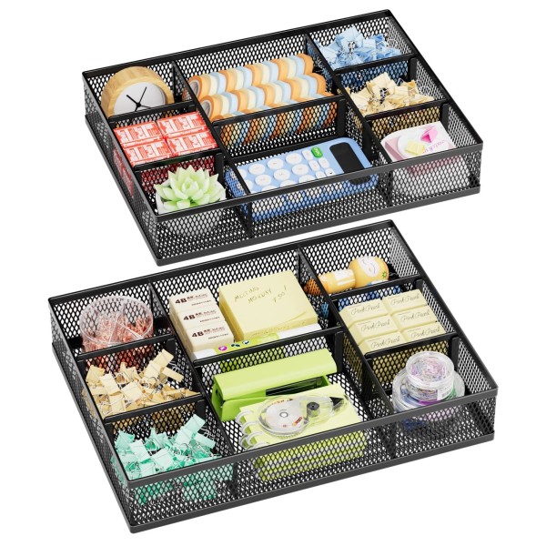 Marbrasse 2 Pack Desk Drawer Organizer, Mesh Drawer Organizer Tray