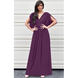 KOH KOH Womens Long V-Neck Summer Grecian Greek Bridesmaid Wedding Party Guest Flowy Formal Evening Slimming Vintage Maternity Gown Gowns Maxi Dress Dresses, Purple L 12-14