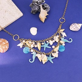 Xeyau Mermaid Necklace Starfish Necklace Shell Necklaces Jewelry for Women Beach Jewelry Seashell Necklaces Mermaid Accessories Women (Blue-B)