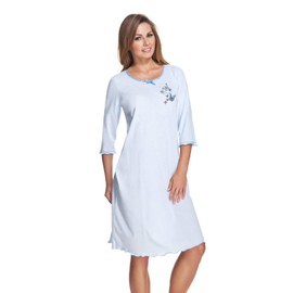 e.Femme® Women's Nightdress 275 with 3/4 Sleeves, 50% Cotton and 50% Modal, lightblue