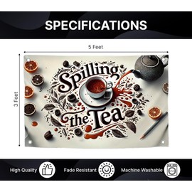 Bandera de 3 x 5 pies con cita con cuatro ojales de latón – Bandera de té para paredes – Ilustración de una taza de té con bandera de texto – Tapiz de meme humorístico decoración de pared para