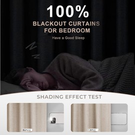 INOVADAY 100% Blackout Curtains 90 Inches Long 2 Panels Set, Thermal Insulated Linen Blackout Curtains for Bedroom, Back Tab/Rod Pocket Curtains & Drapes for Living Room - Oatmeal, W50 X L90