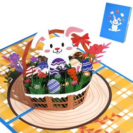 Della Stella Easter Pop Up Card, 3D Easter Eggs Bunny Greeting Cards,Religious Easter Cards, Flower basket Easter Bunny Card with Envelopes, Pop Up Greeting Cards for Wife/Husband/Granddaughter/Kids