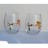 2 Hummingbird Hand Painted Stemless Wine Glasses