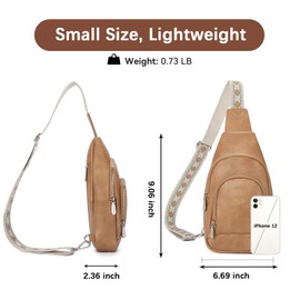 BOSTANTEN Sling Bag for Women Crossbody Purse Crossbody Bag Leather Chest Bag with Adjustable Guitar Strap for Travel, Camel Brown