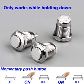 10Pcs Waterproof Push Button Momentary Stainless Steel Push Button On Off 12mm 2A 250V(High Head)