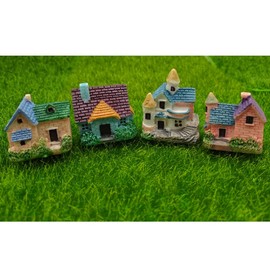 EMiEN 4 Pieces Mini Villa House Miniature Ornament Kits,Miniature Ornament for DIY Dollhouse Decoration Fairy Garden Plant Décor