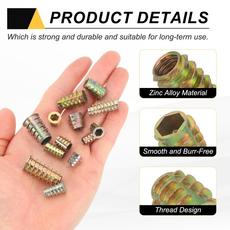 sourcing map 18 Pcs Threaded Inserts for Wood, Zinc Alloy