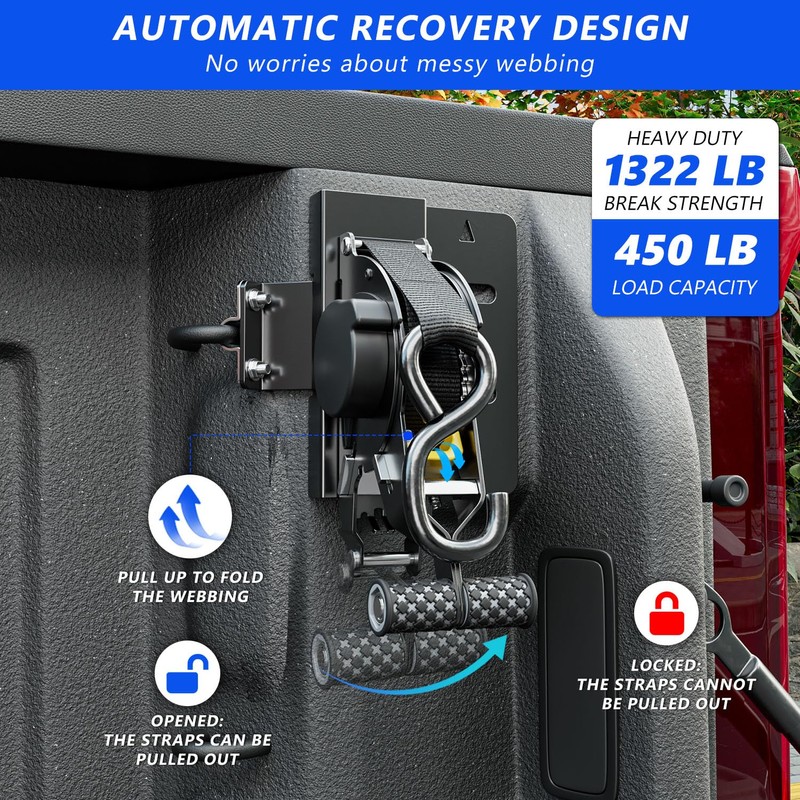 SZYANG 2PCS Retractable Tie Down Straps Compatible with 2019-2025 Chevy