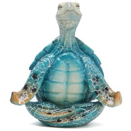 VVGIFTS Sea Turtle Meditation Yoga Decor, Sea Turtle Meditating Coastal Beach Decorations, Zen Yoga Resin Sea Turtle Statue for Home Office Decorations (Put The Palms Separate)