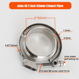 Elifecenter 2 inch Exhaust V Clamps Stainless Steel with ID 2" Male Female Flanges v-band Clamp Quick Release Latch Bolt
