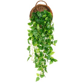 Foraineam Handmade Woven Hanging Basket, Natural Wicker Storage Basket Wall Hanging Flower Pot, Rattan Hanging Planter Container for Home Garden Wedding Wall Decorations