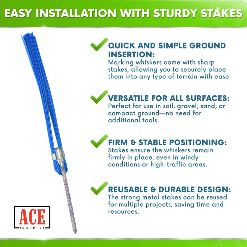 Blue Marking Whiskers with Stakes - 100 Pack - Durable