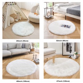 HARESLE Faux Fur Round Rug Faux Sheepskin Rugs Fluffy White Floor Carpet for Bedrooms Living Room, Grey/Diam 20 inch