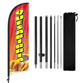 FSFLAG Quesabirria Advertising Feather Flag, 98" x 22" Black Feather-Shaped Flag with Pole and Ground Stake, Ideal for Mexican Restaurant Food Promotion